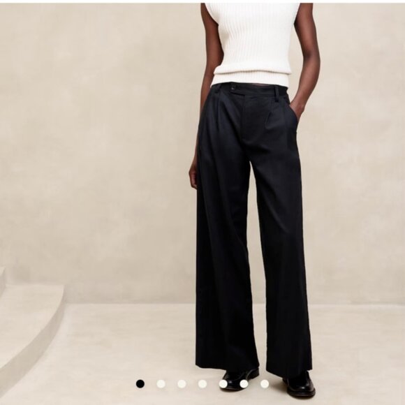 Banana Republic Linen Blend Pleated Wide Leg Trousers 4 - Picture 1 of 12